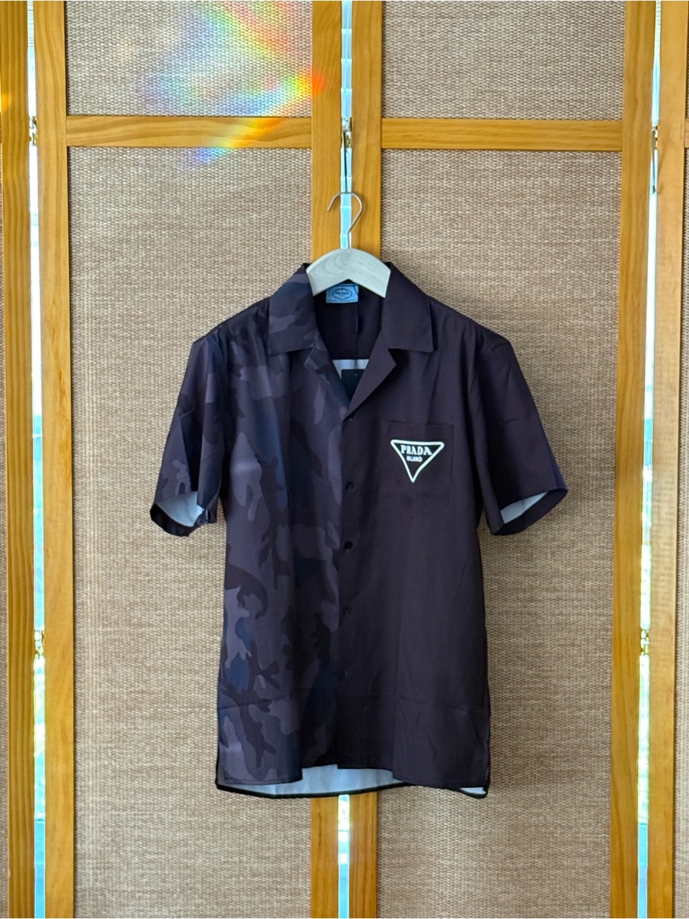 Prada Men’s Short-Sleeve Button-Down Shirt — Black Camo